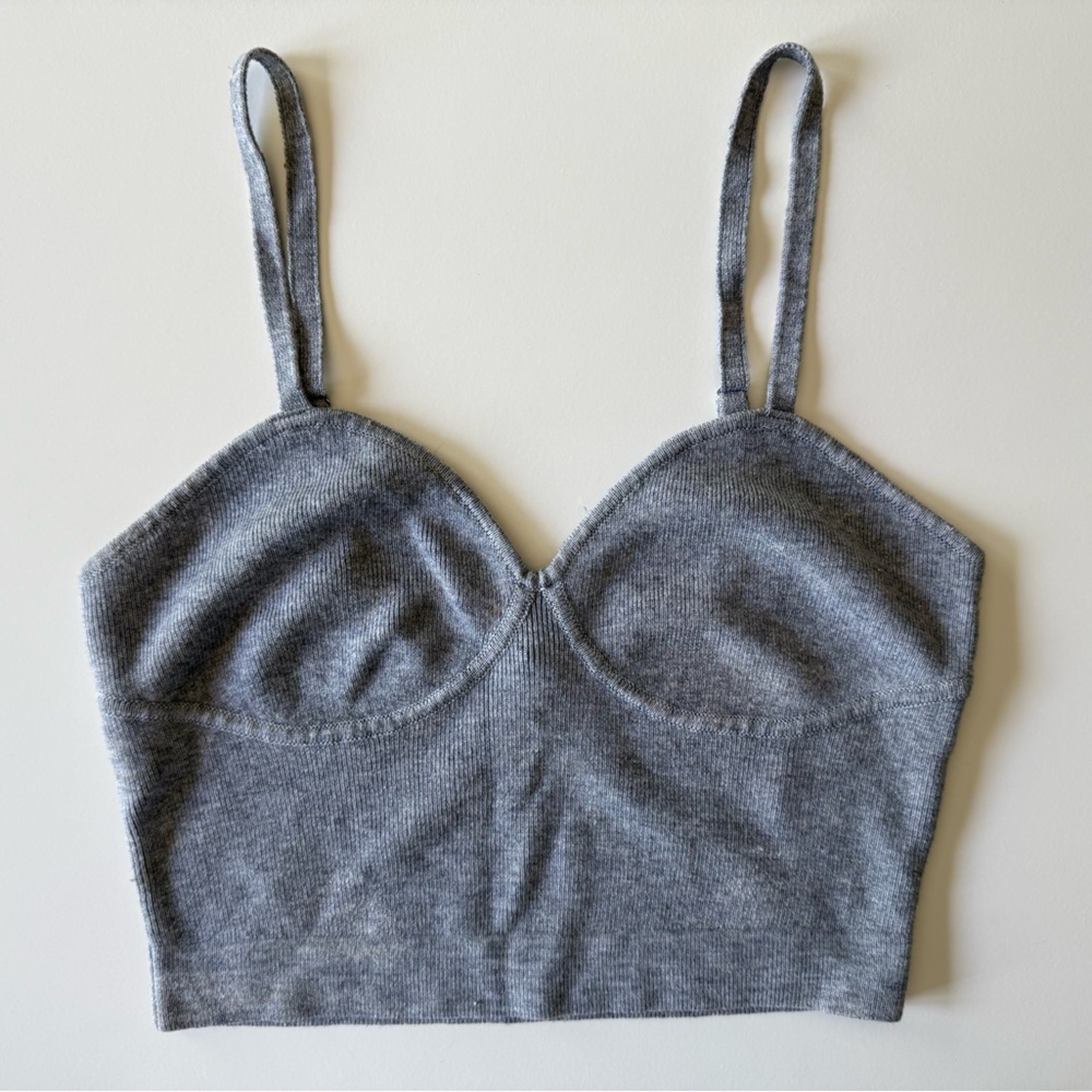 The Drop Knit Cropped Cami Top – Grey – Size Small